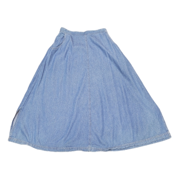 Vintage Koret City Blues Size 12 Maxi Skirt Blue Denim Pockets Elastic Waist - Picture 3 of 14